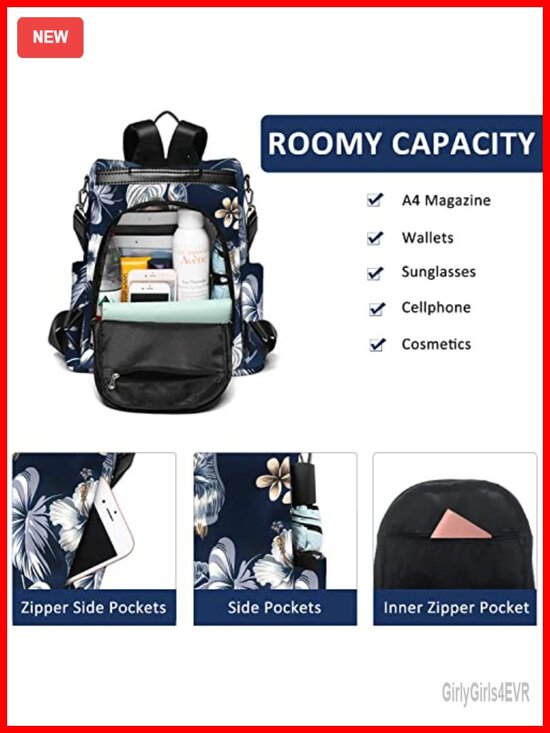 Waterproof Women\'s Backpack Purse Anti Theft Nylon Travel Daypack Crossbody